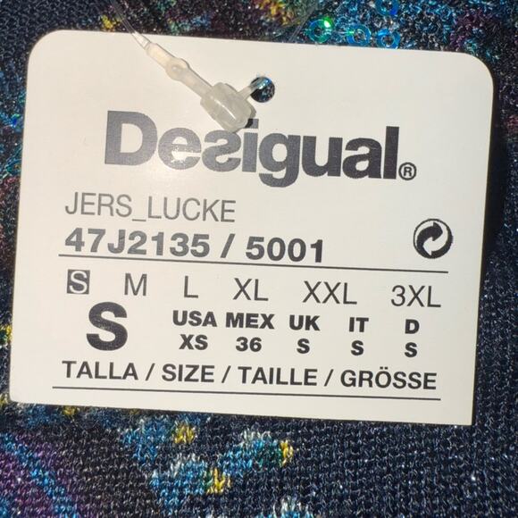 Desigual NWT Women's Lucke Knit Pullover Top Blue Floral Sparkle Size Small - Picture 5 of 10